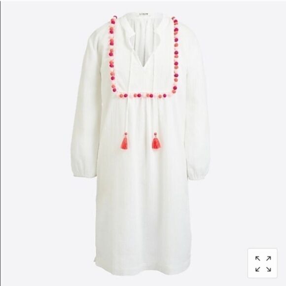 J Crew White Beach Cover-Up With Pom Poms - Picture 1 of 9